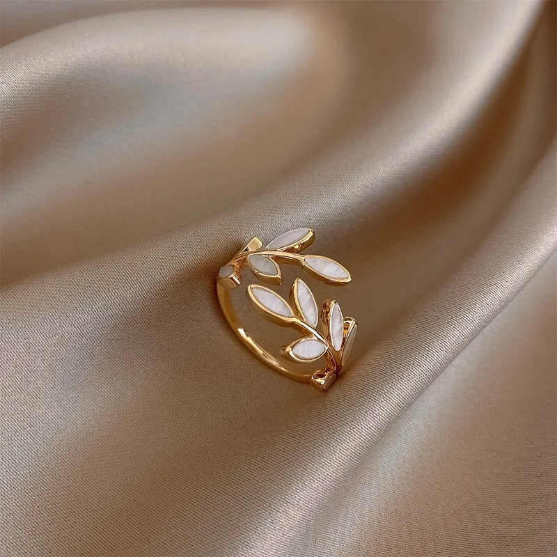 Leaf Open Ring for Women, Light Luxury Colorful Oil Drop Finger Rings, Hand Jewelry, Elegant Prom Party Wedding Accessories