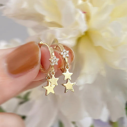 Women’s Rhinestone Star Hoop Earrings Punk Moon Sun Cross Jewelry