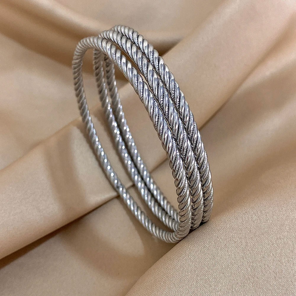 3pc Gold Plated Stainless Steel Bangle Bracelet for Women Trendy Chic Twisted Stacked Wrist Bracelets Waterproof Jewelry