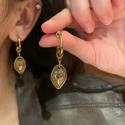 Heart of Fire Gothic Earrings Vintage Oval Charm Ear Hooks for Her