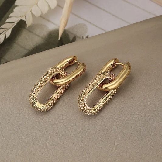 Double Loop Design Drop Earrings Gold Color Geometric Round Hoop Earrings for Women Girls Punk Hip Hop Fashion Jewelry