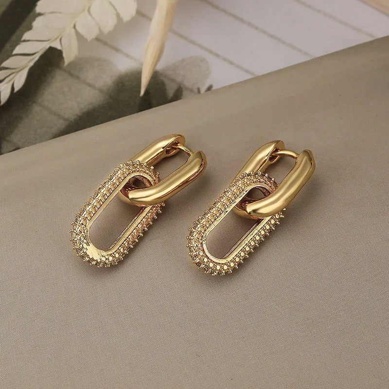Double Loop Design Drop Earrings Gold Color Geometric Round Hoop Earrings for Women Girls Punk Hip Hop Fashion Jewelry