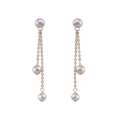 Korean Pearl Tassel Drop Earrings Women Wedding Party Jewelry