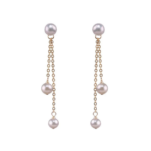 Korean Pearl Tassel Drop Earrings Women Wedding Party Jewelry