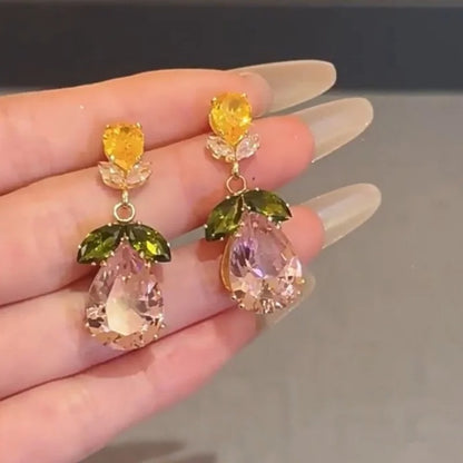 Pink Zircon Water Drop Flower Dangle Earrings for Women