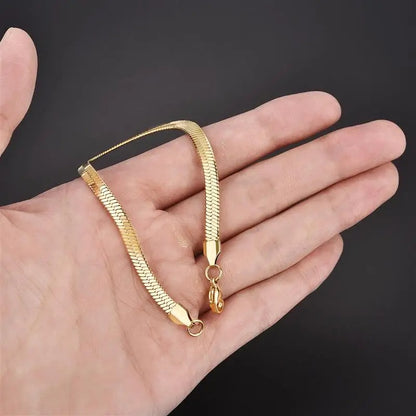 Stainless Steel Snake Chain Bracelet Gold Charm for Men & Women