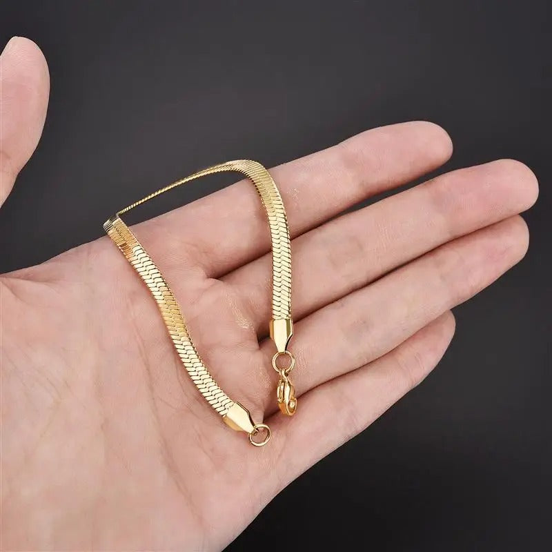 Classic Stainless Steel Snake Chain Bracelet – 3/4/5MM Gold Charm Bracelet for Men & Women