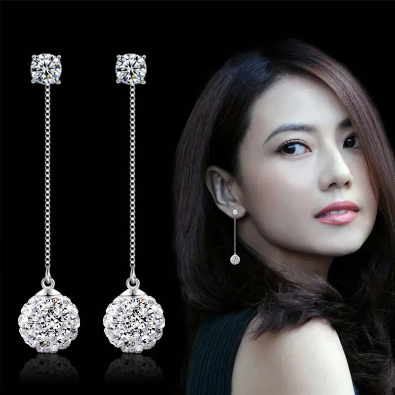 925 Silver Crystal Tassel Earrings Long Drop Jewelry for Women