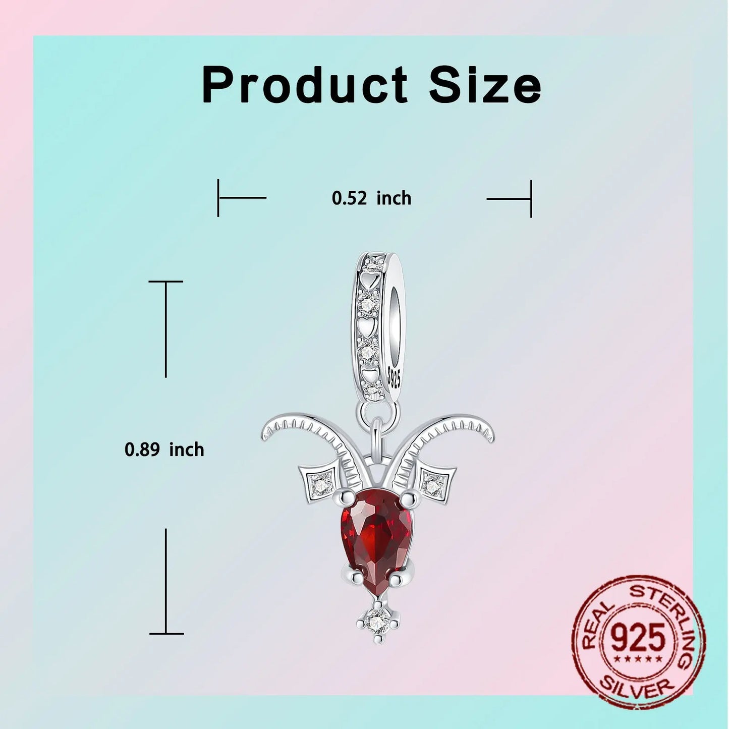 925 Sterling Silver 12 Constellations Capricorn Red Zircon Pendant Charm Fit Original Charm Bracelets Women