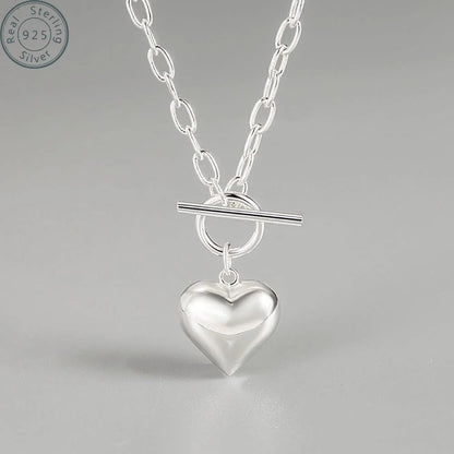 925Sterling Silver Cute Simple Heart Pendant Necklace Trendy Elegant Short Clavicle Chain Jewelry for Women