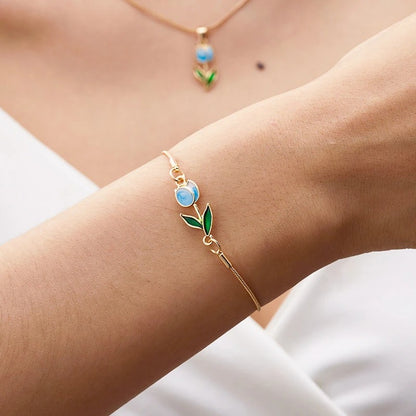 Tulip Rose Flower Bracelet for Women Colorful Gold Chain Jewelry