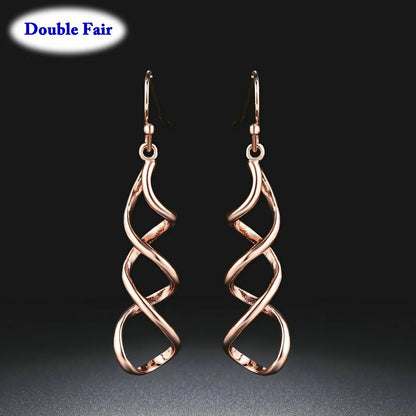 Double Loop Dangle Earrings Women Long Wave Drop Jewelry