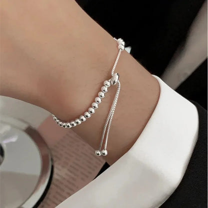 925 Sterling Silver Beaded Bracelet Adjustable Handmade Jewelry