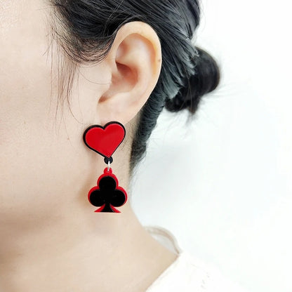 Red & Black Poker Sign Dangle Earrings Party Jewelry Women