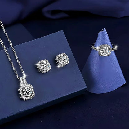 Luxury 3PCS Zircon Jewelry Set – Shiny Geometric Necklace, Earrings & Ring