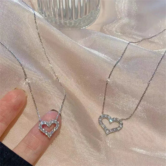 New Korean Heart Shaped Zircon Necklace Pendant Temperament Clavicle Chain for Women Birthday Party Jewelry Gifts