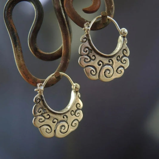 Vintage Silver Metal Geometry Hoop Earrings Women Ethnic Jewelry