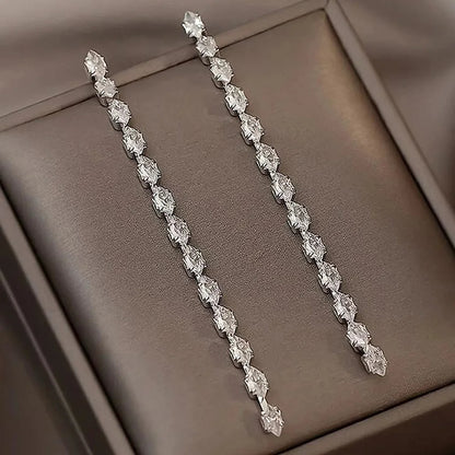 Simple Geometric Zircon Crystal Earrings for Women Gold Silver Color Long Tassel Dangle Earrings Party Weddings Jewelry