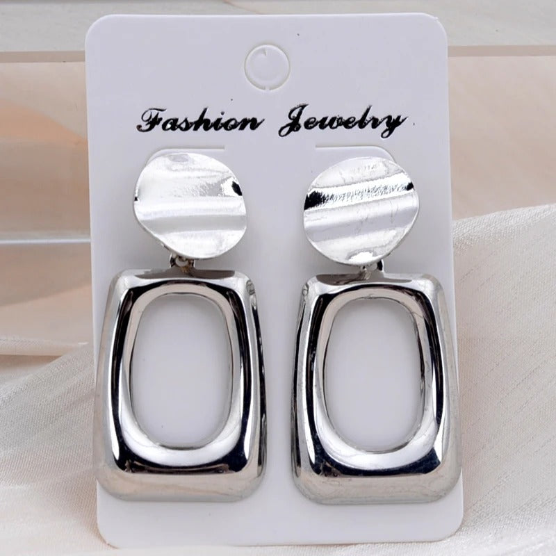 Round Hollow Out Square Oval Drop Earrings Women Jewelry