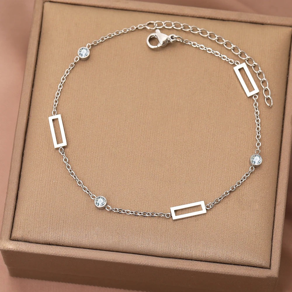 Stainless Steel Bracelets Minimalist Hollow Design Rectangular Pendant Korean Fashion Bracelet For Women Jewelry Wedding Gift
