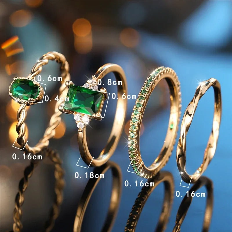 Luxury Green CZ Rings Bridal & Engagement Jewelry Set