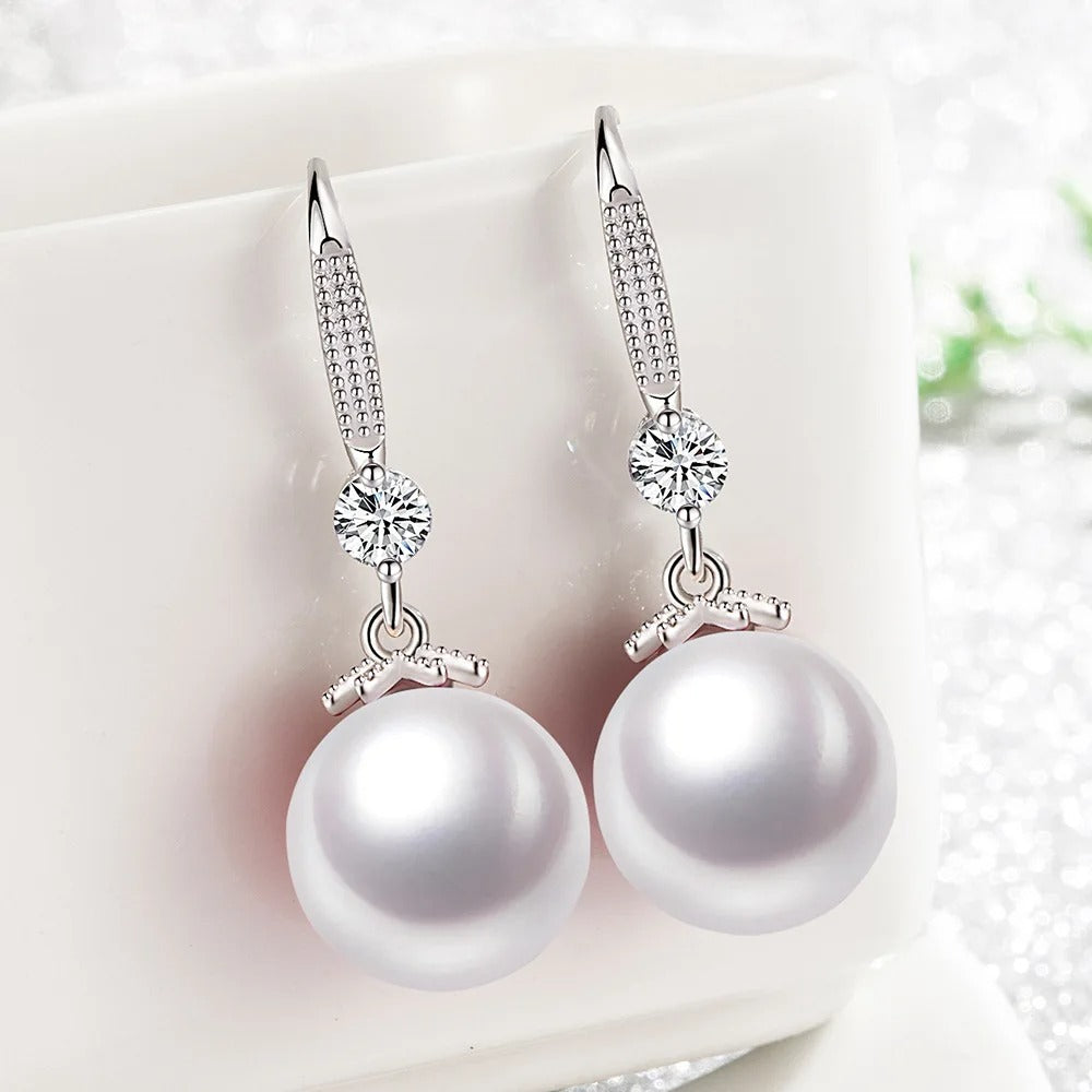 Sterling Silver Pearl & Zircon Earrings Women Party Jewelry