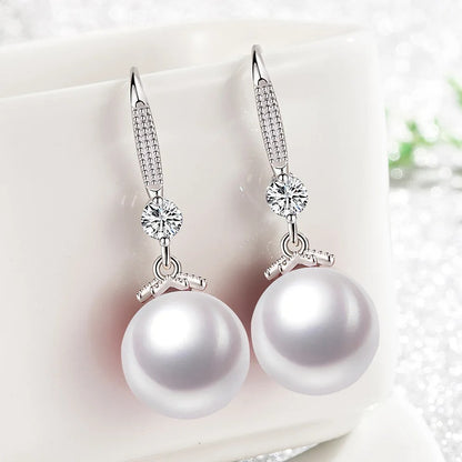 Sterling Silver Pearl & Zircon Earrings Women Party Jewelry
