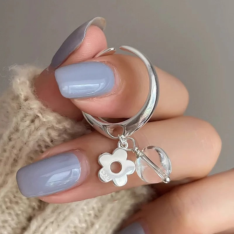 925 Sterling Silver Flower Ring Women Men Couple Jewelry