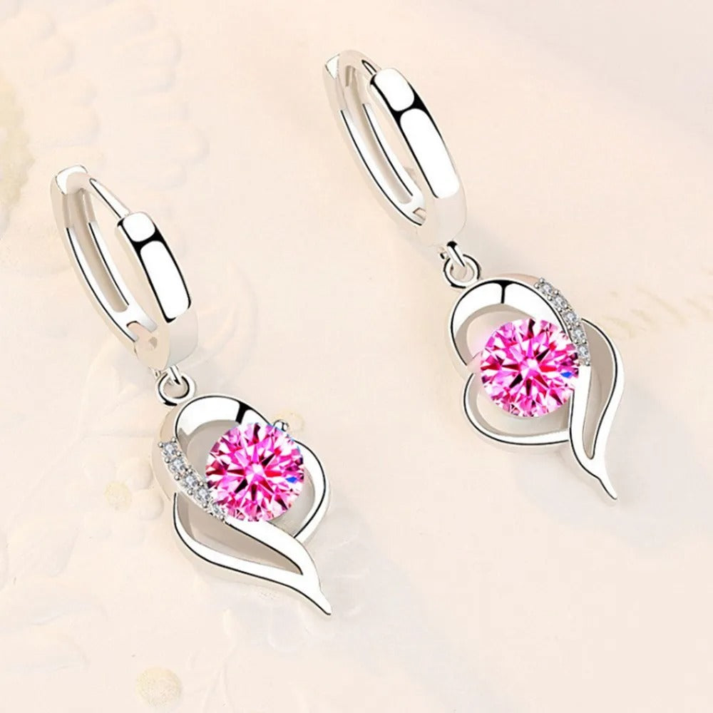 Women’s Fashion Crystal Zircon Earrings Blue Pink White Purple