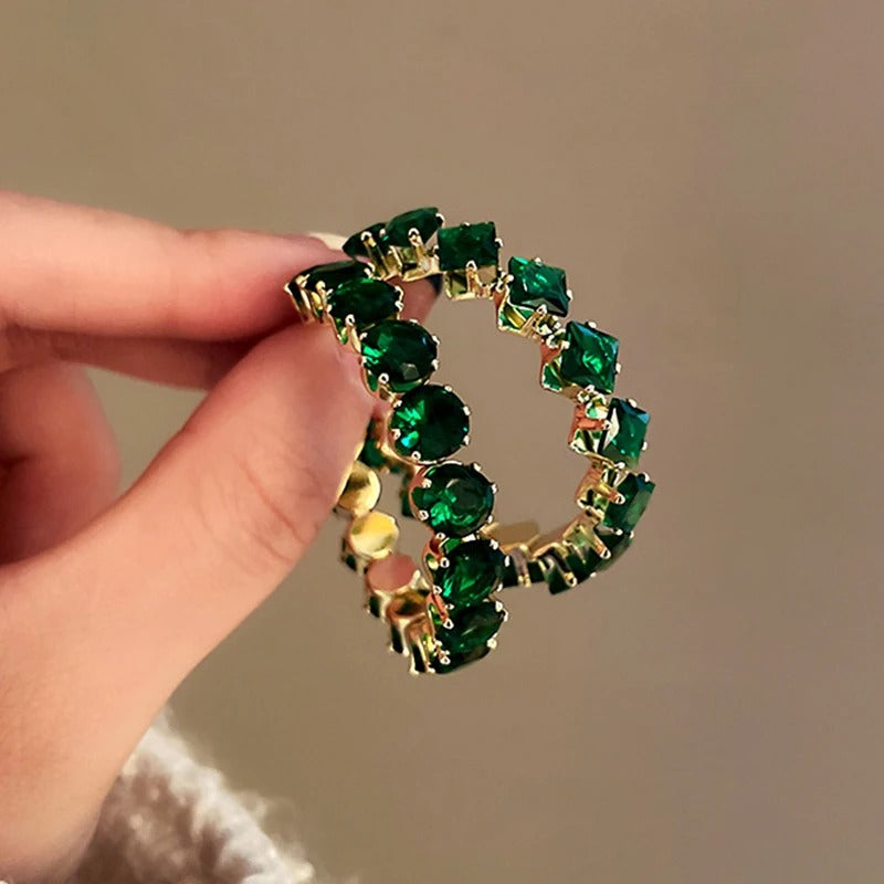 Luxury Green Zircon Hoop Earrings for Women Party Jewelry