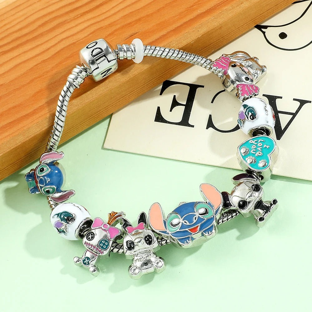 Cute Cartoon-Inspired Stitch Bead Bracelet – DIY Hand Chain for Women & Girls
