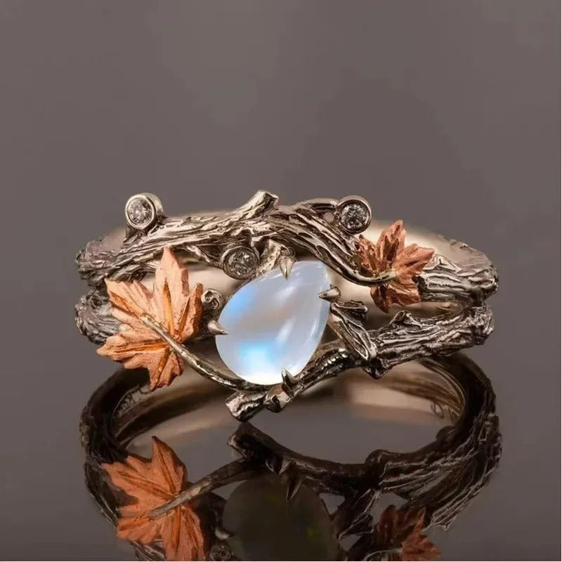 Vintage Golden Branch Maple Leaf Ring Double Layer Light Luxury Niche Design Ring Love Day Mother's Day Festival Gift