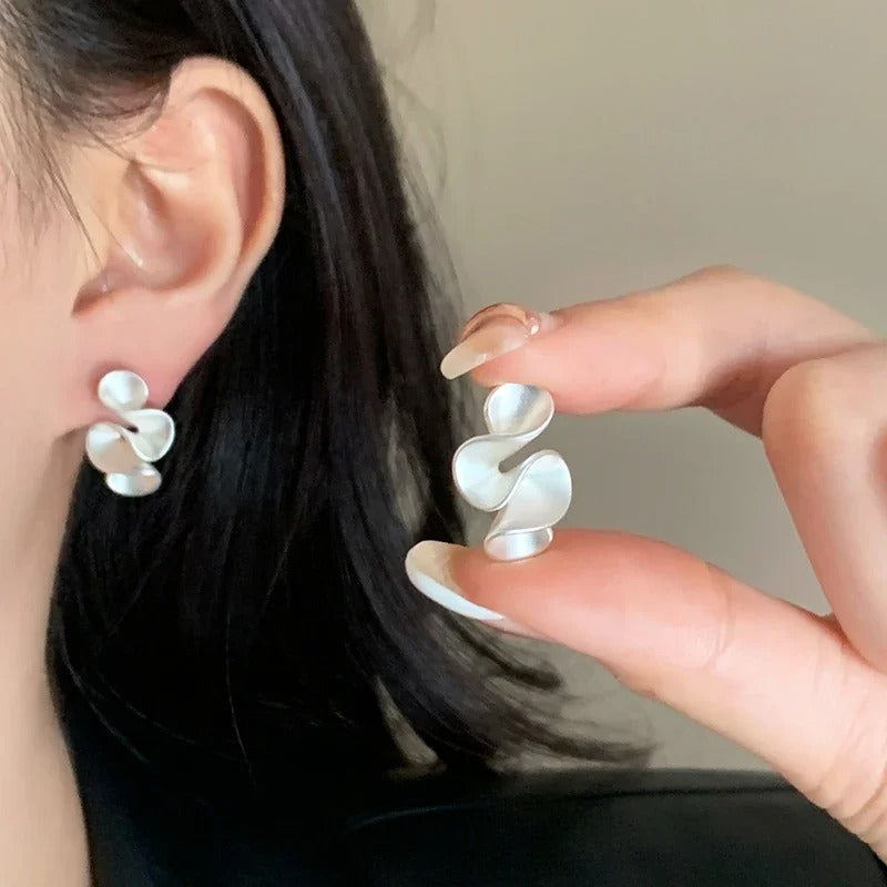 925 Sterling Silver Twisted Flower Stud Earrings 18K Gold Women’s Jewelry
