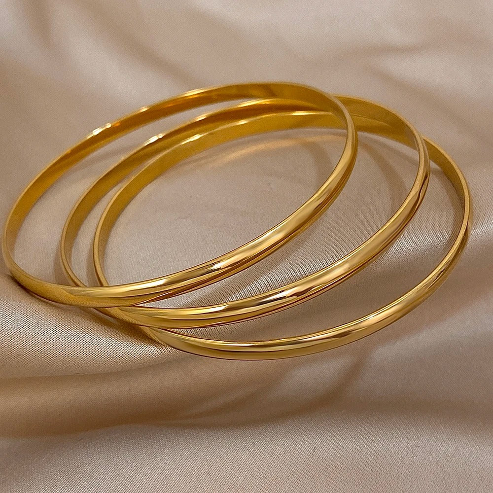Women’s Stainless Steel Bracelet Set Basic Minimalist Bangles