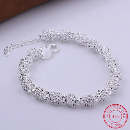 925 Silver Flower Beads Charm Bracelet Adjustable for Women