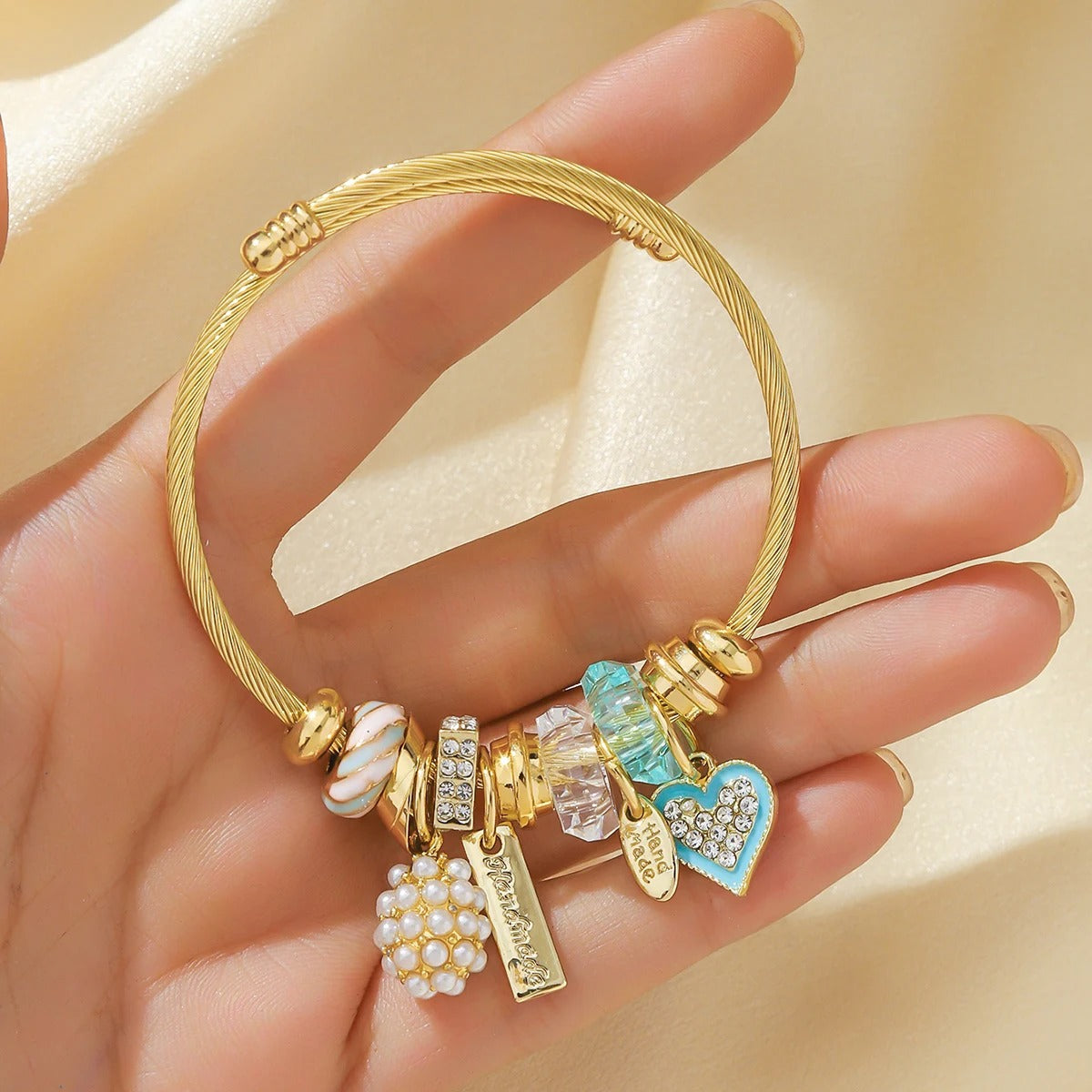 Stainless Steel Beaded Love Bracelet Trendy Women’s Jewelry
