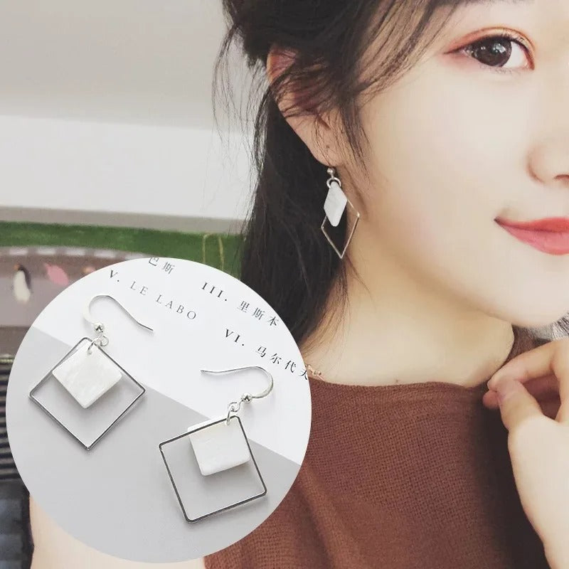 Minimalist Punk Love Square White Shell Drop Earrings For Women Ear Jewelry Wedding