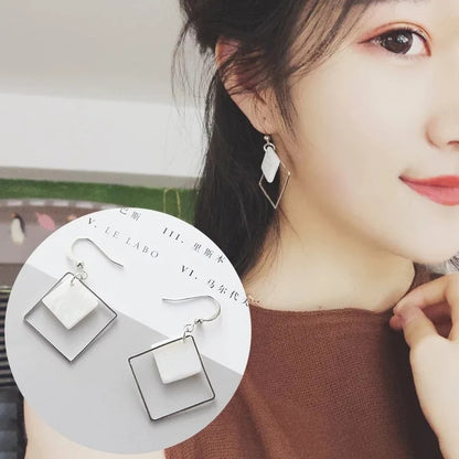 Minimalist Punk Love Square White Shell Drop Earrings For Women Ear Jewelry Wedding