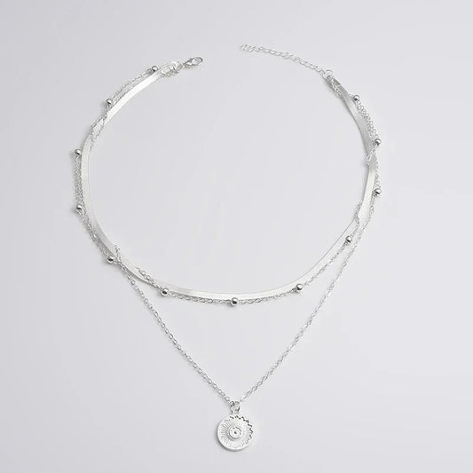 Silver Three-Layer Round Necklace Simple Snake Chain Charm Ball Chain Party Wedding Gift Women's Exquisite Jewelry