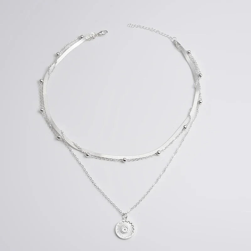 Silver Three-Layer Round Necklace Simple Snake Chain Charm Ball Chain Party Wedding Gift Women's Exquisite Jewelry