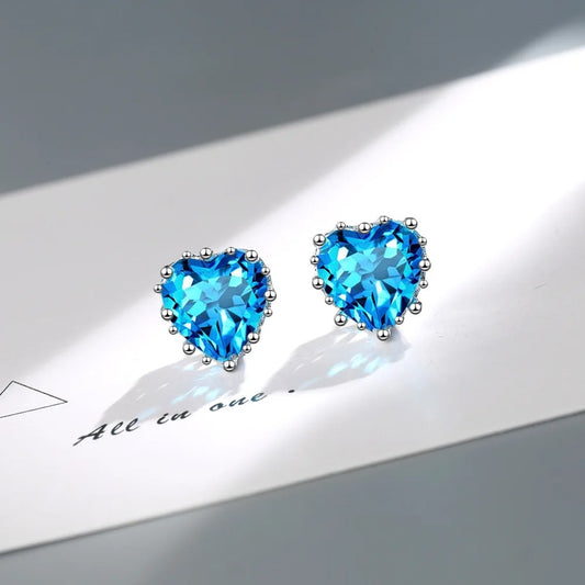 Luxury 925 Silver Heart Blue Zircon Earrings for Women