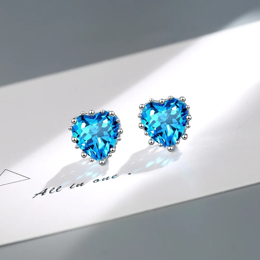 925 Sterling Silver Heart Blue Zircon Stud Earrings For Women Luxury Designer Jewelry Gift Female GaaBou Jewellery
