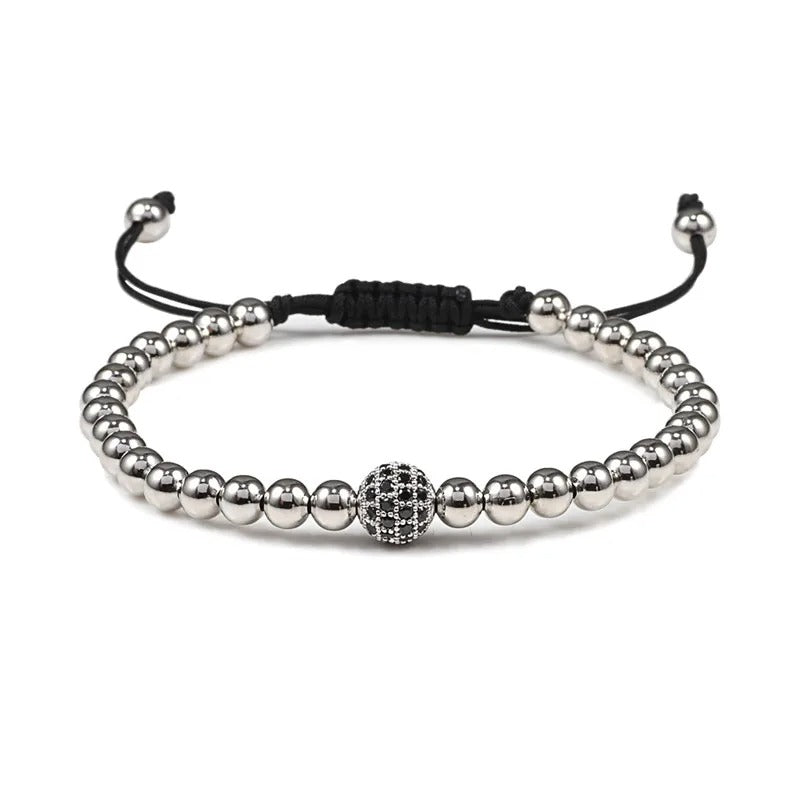 Gold Micro Pave CZ Ball Braided Bracelet Adjustable Women Jewelry