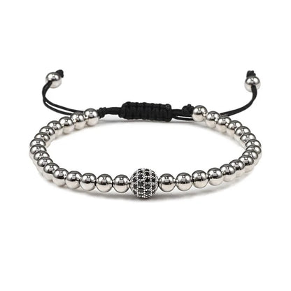 Gold Micro Pave CZ Ball Braided Bracelet Adjustable Women Jewelry