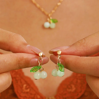 Red Cherry Necklace & Earring Set for Women Party Jewelry Gift