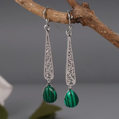 Vintage Elegant Green Drop Jewel Pendant Earrings, Stylish Women Creative Jewelry Gifts