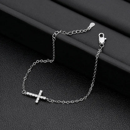 925 Sterling Silver Cross Bracelet Charming Women Jewelry Gift