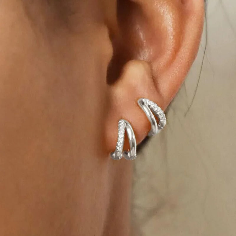 Europe Double Layered Zircon Hoop Earrings For Women Gold Silver Color Personality Punk Earring Party Jewelry Gifts
