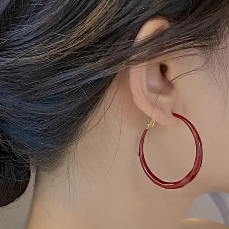 Red Geometric Hoop Earrings Simple Fashion Jewelry for Women
