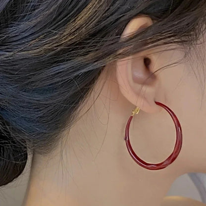 Red Geometric Hoop Earrings Simple Fashion Jewelry for Women